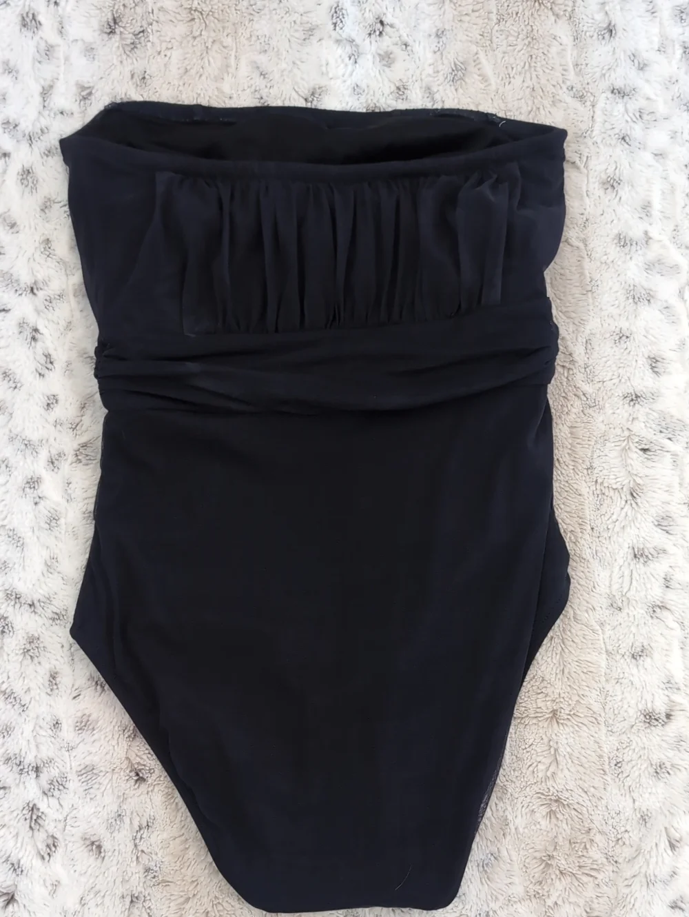 J. Crew Navy Ruched Bandeau One-Piece Swimsuit.